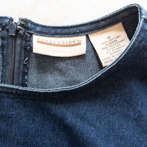 Vintage 90’s Expressions blue denim sleeveless dress with zipper closure size 10 - Picture 4 of 8